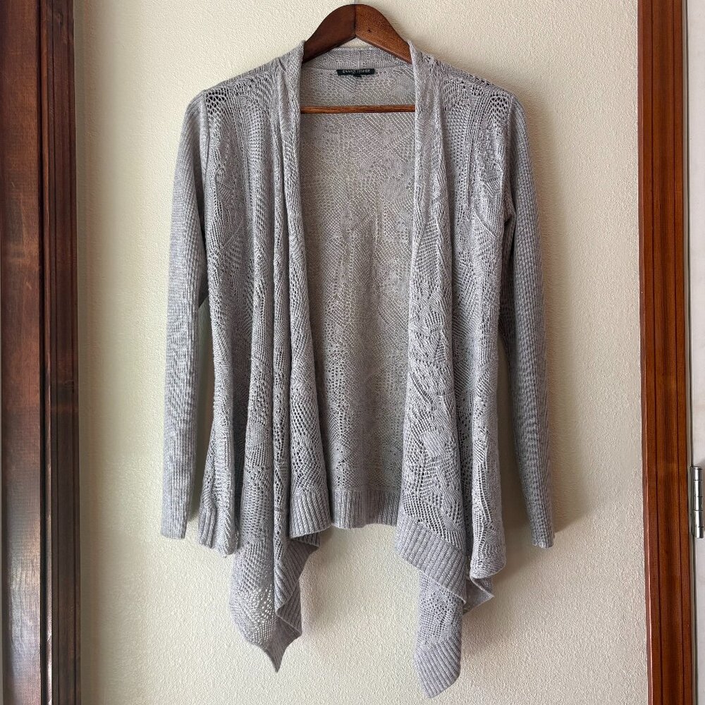 EUC Eileen Fisher 100% Wool Gray Open Front Cardigan Asymmetrical Hem Size PS